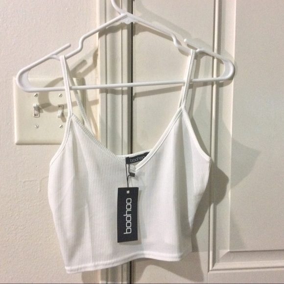 Boohoo Tops - White Ribbed Crop Tank Top